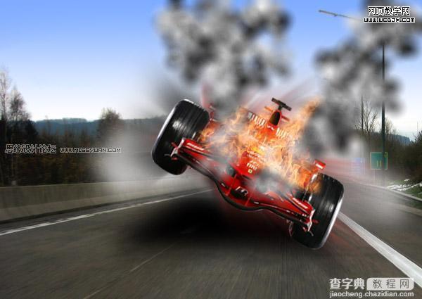 photoshop 合成冒烟行驶的F1赛车24
