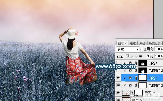 Photoshop将草原人物图片打造出唯美的蓝红色特效36