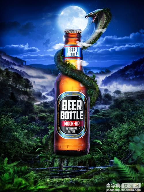 Photoshop制作丛林蟒蛇缠绕啤酒魔幻风格海报1