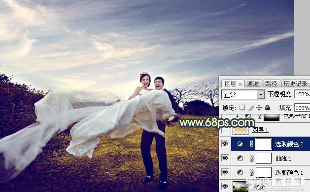 Photoshop调出大气的晨曦暖色外景婚片12