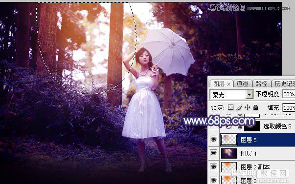 Photoshop调出梦幻紫色调的森林美女照片教程34