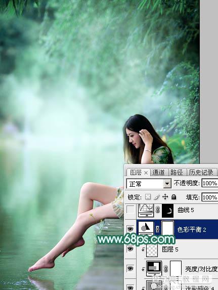 Photoshop将湖景人物图片打造甜美的粉调青绿色39
