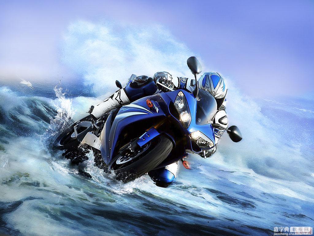 Photoshop图片合成着火和水中喷溅的摩托车手3