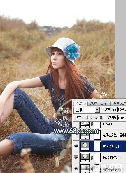 Photoshop调制出柔和的晨曦霞光草丛人物图片16