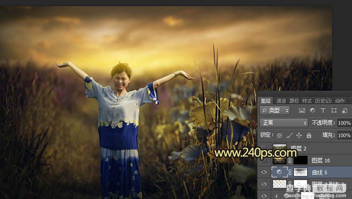 Photoshop调制出黄褐色霞光色荷叶边人物图片34