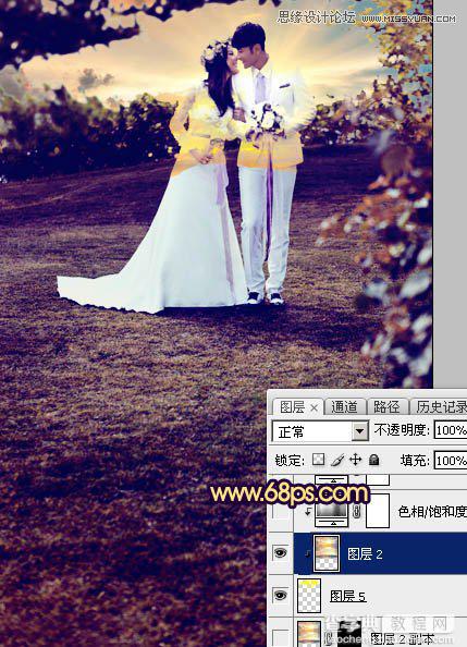 Photoshop调出梦幻紫色效果的外景婚纱照教程17