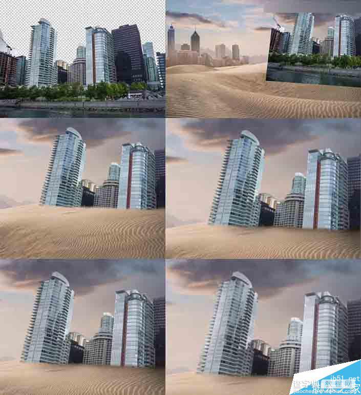 Photoshop合成创意风格被沙丘淹没的荒废城市场景7