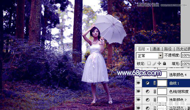 Photoshop调出梦幻紫色调的森林美女照片教程20