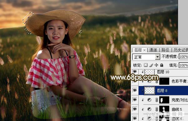 Photoshop调制出暗调晨曦阳色光原野草地上人物图片28
