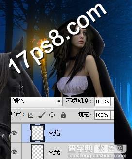 Photoshop合成深夜里手持火把在森林骑马的美女19