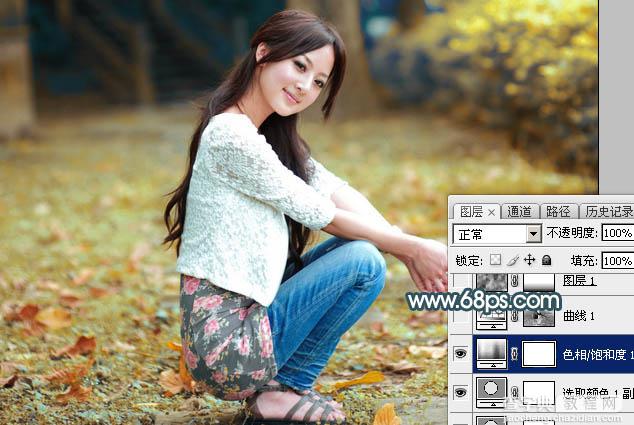 Photoshop将草地人物图片调制出柔和甜美的淡调青红色10