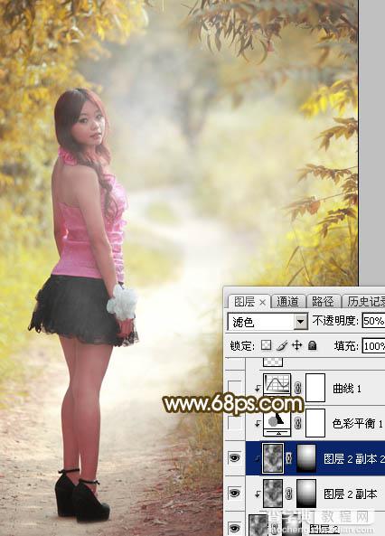 Photoshop为树林人物图片调制出淡美的秋季黄褐色13