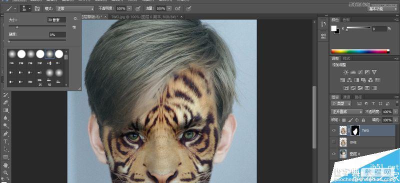 Photoshop将老虎头像和人脸完美融合在一起的效果图40