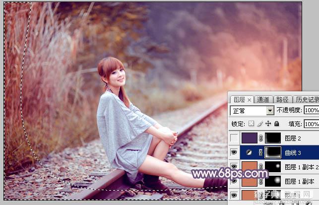 Photoshop为外景人物图片打造唯美的秋季紫红色32