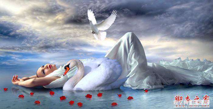 photoshop合成制作浮在水面的天鹅与美女场景1
