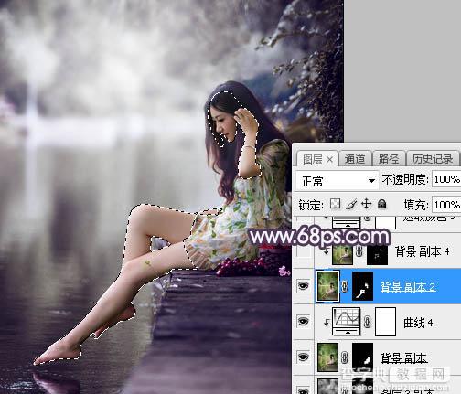 Photoshop调制出梦幻中性蓝紫色夏季水边人物图片23