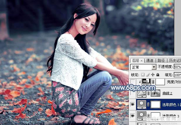 Photoshop将外景人物图片打造出古典暗蓝色秋季效果18