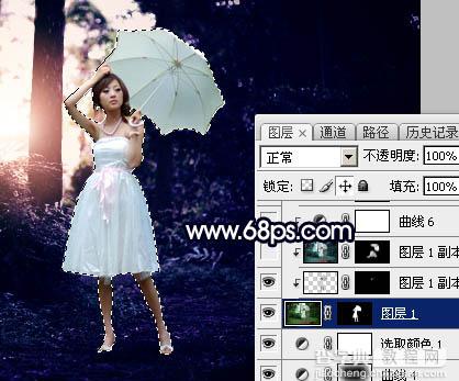 Photoshop调制出霞光中的树林人物图片44