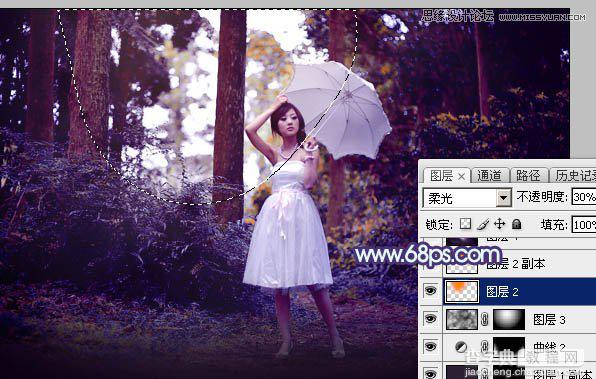 Photoshop调出梦幻紫色调的森林美女照片教程31