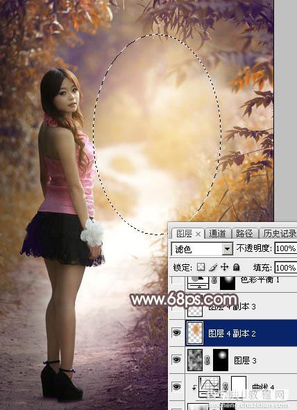 Photoshop将树林人物图片打造出唯美的秋季红褐色41