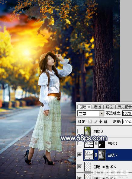 Photoshop为绿树下的人物调制出灿烂的霞光效果48