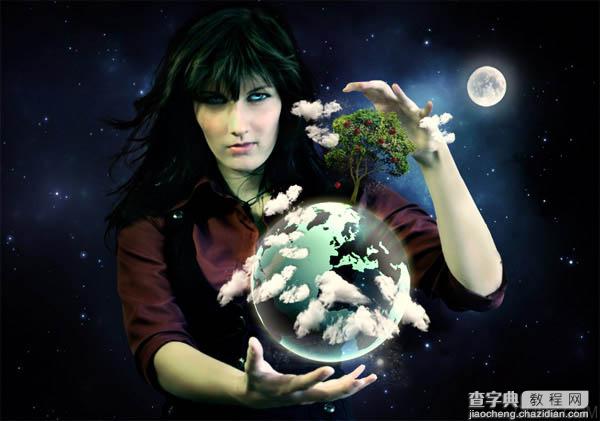 photoshop 合成玩转地球的女魔法师37