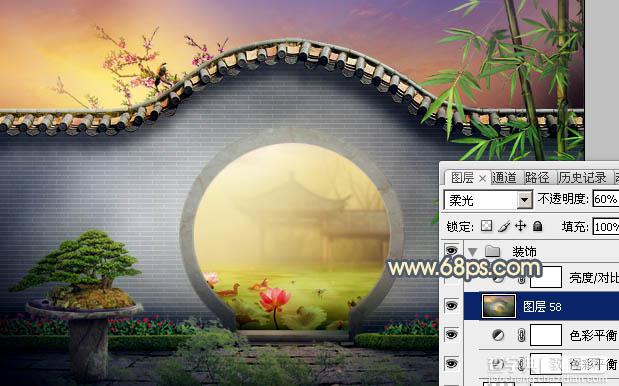 Photoshop合成唯美的江南古典园林拱门美景教程63