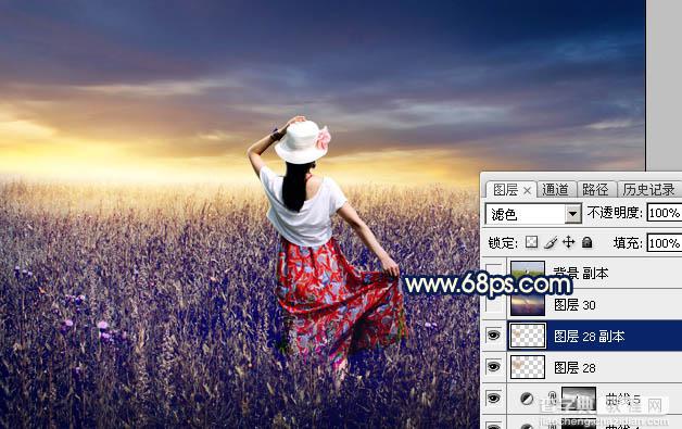 Photoshop调制出秋季暖色霞光荒原人物图片54