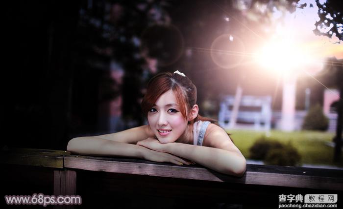 Photoshop调制出唯美的淡红色逆光护栏边的人物图片2