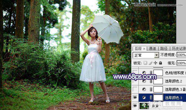 Photoshop调出梦幻紫色调的森林美女照片教程5