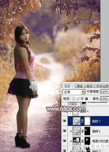 Photoshop将树林人物图片打造出唯美的秋季红褐色35