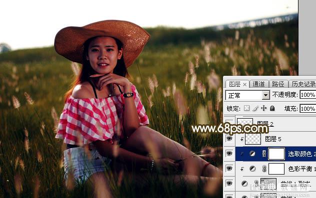 Photoshop调制出暗调晨曦阳色光原野草地上人物图片14