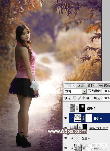 Photoshop将树林人物图片打造出唯美的秋季红褐色39