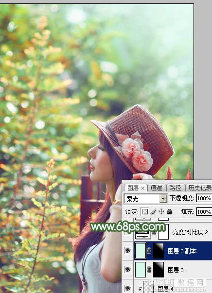 Photoshop将树林人物图片打造出甜美的青红色早秋色47
