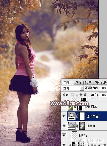 Photoshop将树林人物图片打造出唯美的秋季红褐色24