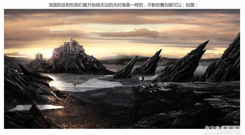 Photoshop合成骑士站在山间瞭望城堡的场景42