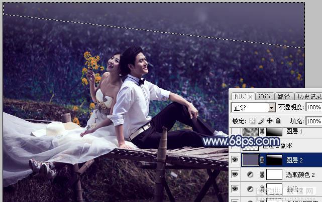 Photoshop将田园中的婚片增加唯美梦幻深蓝色19