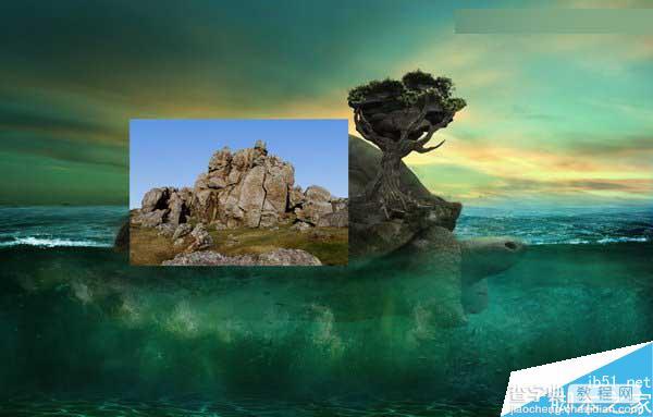 Photoshop合成海洋巨龟驮着岛在水上漂浮的效果图50