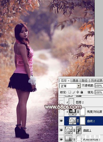 Photoshop将树林人物图片打造出唯美的秋季红褐色15