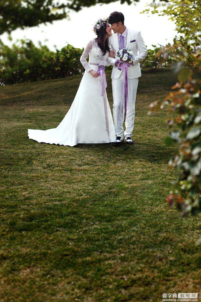 Photoshop调出梦幻紫色效果的外景婚纱照教程2