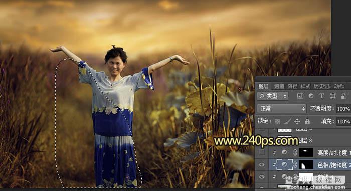 Photoshop调制出黄褐色霞光色荷叶边人物图片27