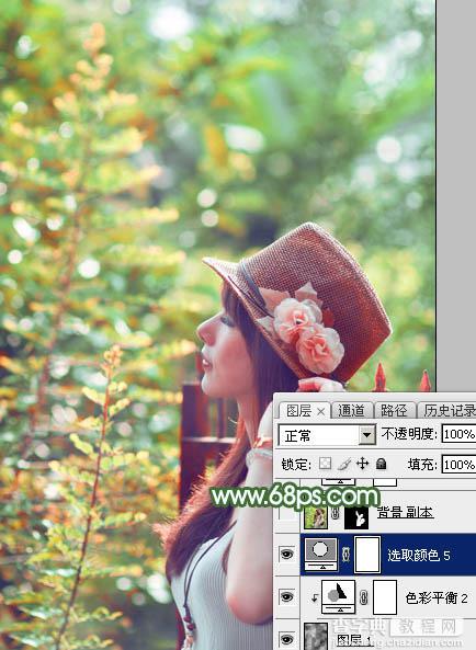 Photoshop将树林人物图片打造出甜美的青红色早秋色38