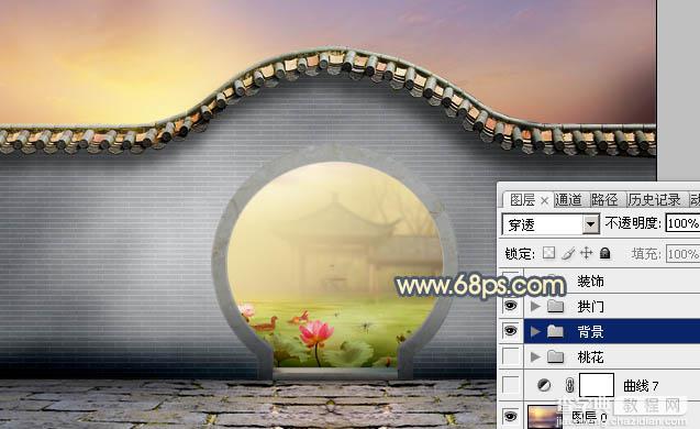 Photoshop合成唯美的江南古典园林拱门美景教程28