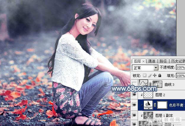 Photoshop将外景人物图片打造出古典暗蓝色秋季效果38