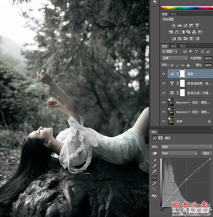 Photoshop将树林人物图片打造梦幻的中性绿褐色10