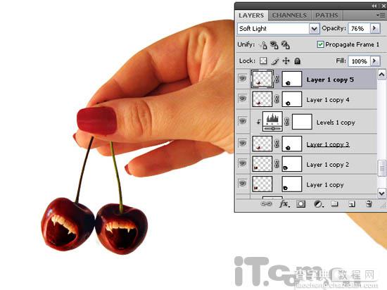 photoshop 经典合成张开血盆大嘴樱桃10