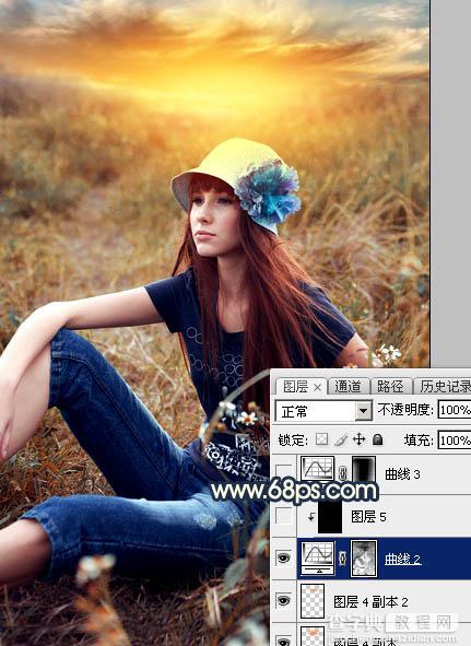 Photoshop调制出柔和的晨曦霞光草丛人物图片34