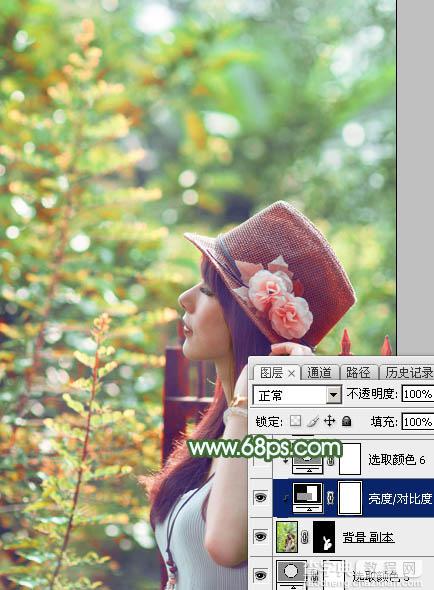 Photoshop将树林人物图片打造出甜美的青红色早秋色41