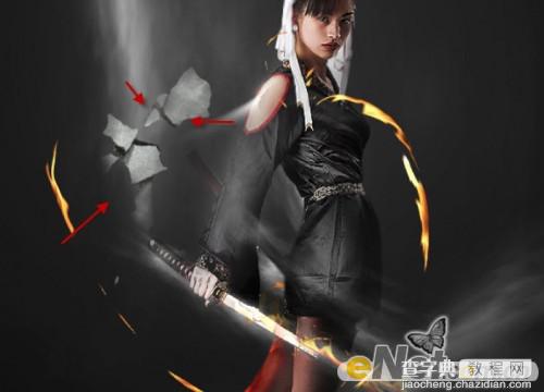 photoshop将美女图片合成制作出超酷的火焰武士35