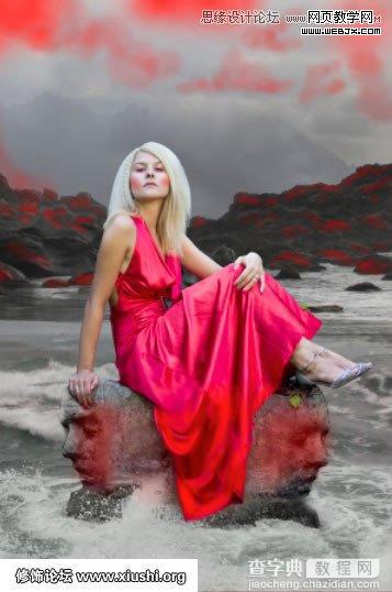 Photoshop合成制作梦幻的海边在坐岩石上的美女图片教程19